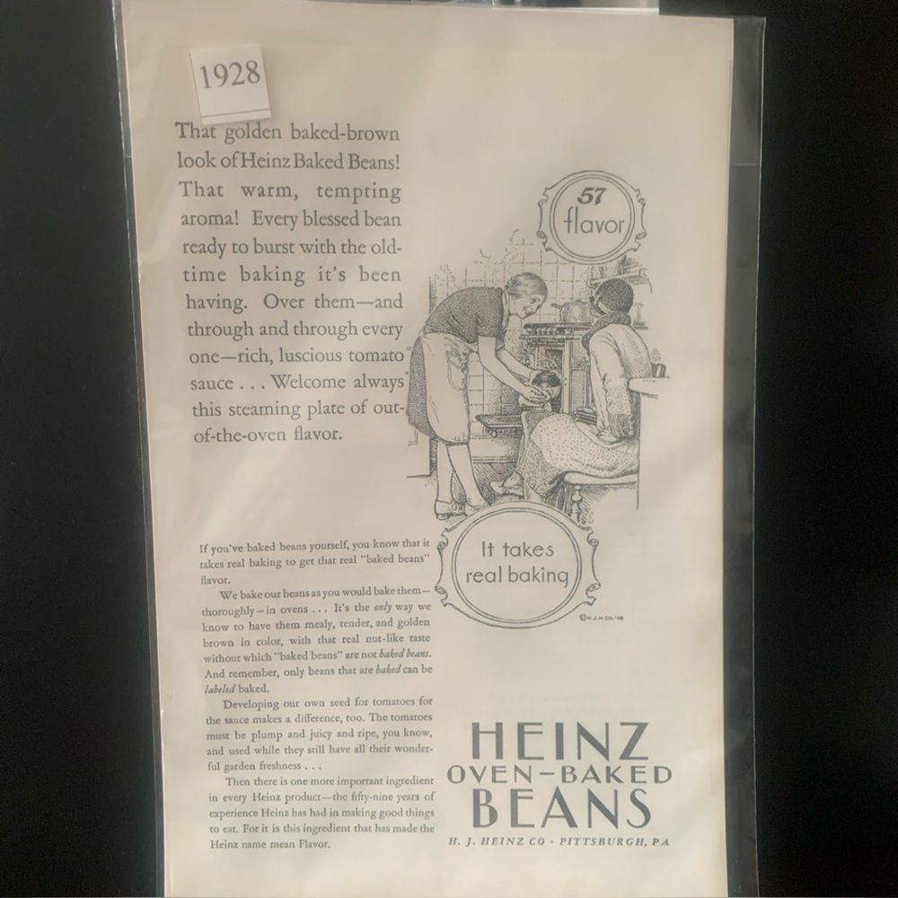 Vintage 1928 Heinz Baked Beans It Takes Real Baking Ad Advertisement